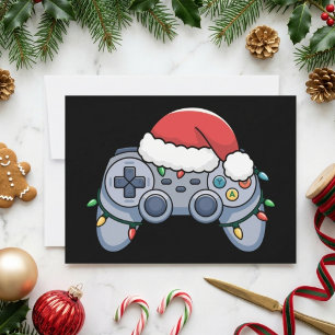 Video Game Controller Christmas Santa Hat Gamer Holiday Card
