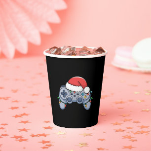Video Game Controller Christmas Santa Hat Gamer Paper Cups