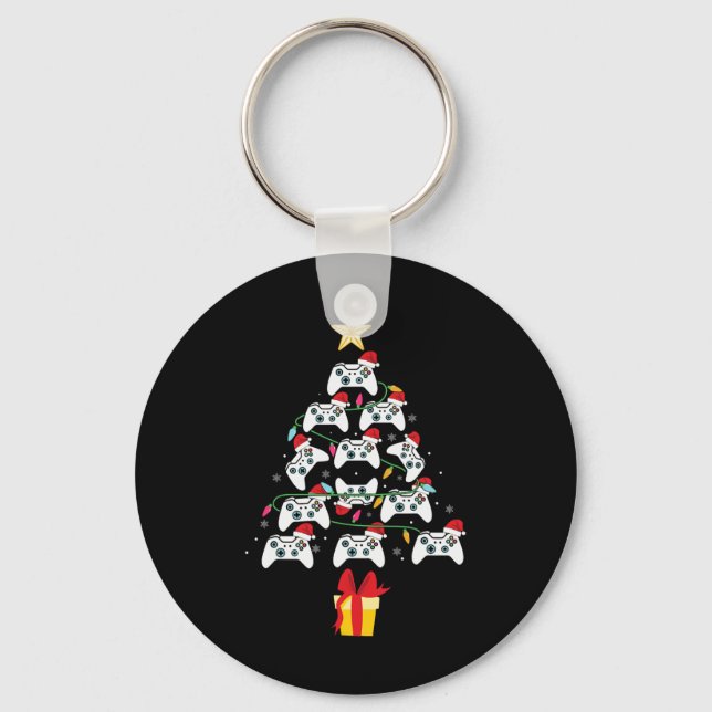 Video Game Controller Christmas Tree Xmas Boy Men  Keychain (Front)