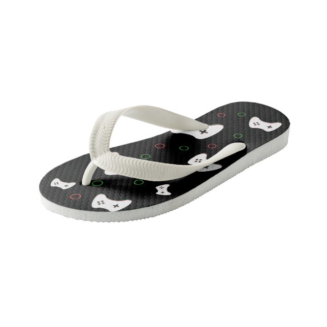 Video Game Controller, Game Time, Red & Green Art Kid's Flip Flops (Angled)