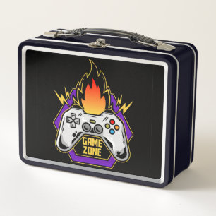 Video Game Controller Game Zone with Flames  Metal Lunch Box