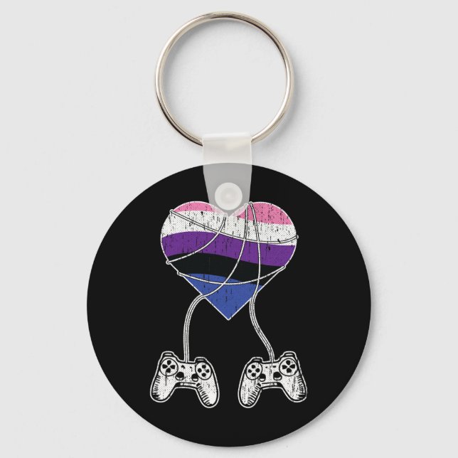 Video-game Controller Gender-fluid Pride Gaming Lg Keychain (Front)