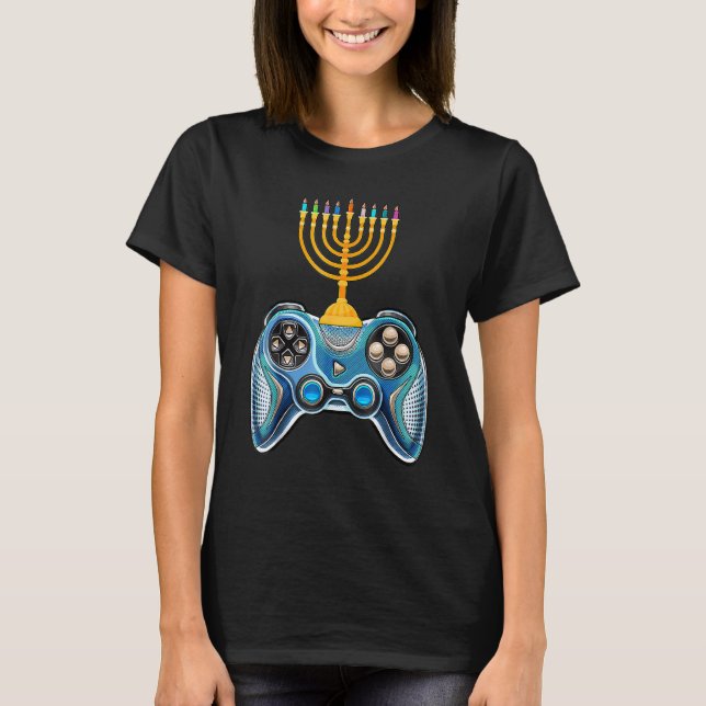 Video Game Controller Hanukkah 2022 Menorah Candle T-Shirt (Front)