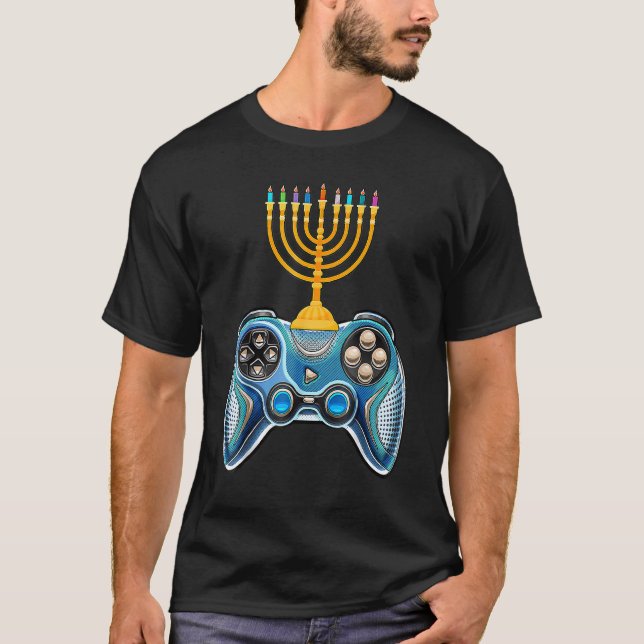 Video Game Controller Hanukkah 2022 Menorah Candle T-Shirt (Front)