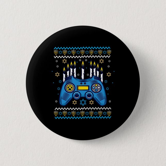 Video Game Controller Hanukkah Menorah Candles Jew 2 Inch Round Button (Front)