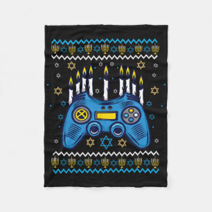 Video Game Controller Hanukkah Menorah Candles Jew Fleece Blanket