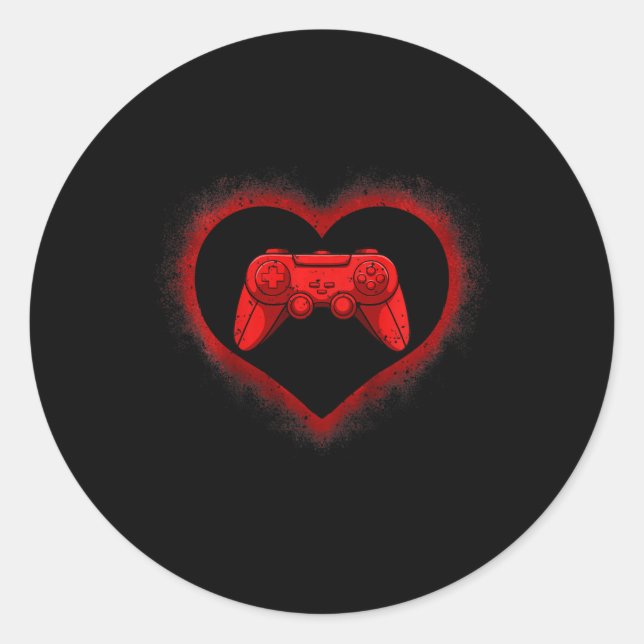 Video-game Controller Heart Valentines Day Cool Ga Classic Round Sticker (Front)