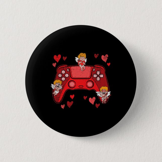 Video-game Controller Heart Valentines Day Cute Ga 2 Inch Round Button (Front)