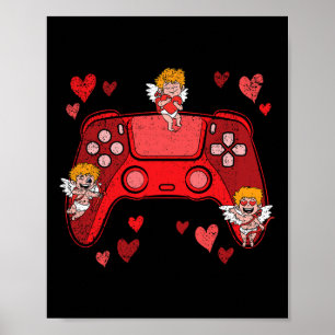 Video-game Controller Heart Valentines Day Cute Ga Poster