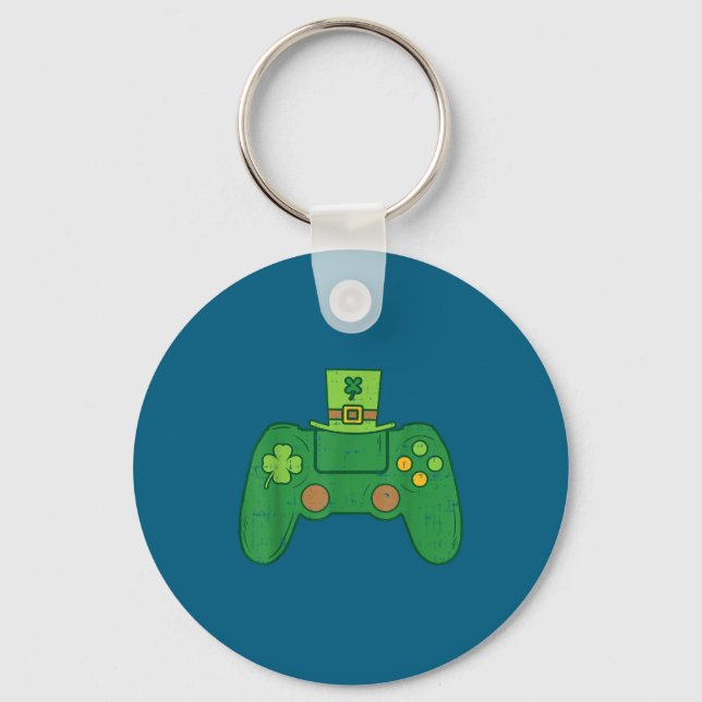 Video Game Controller Irish Gamer Boys St Patricks Keychain (Front)