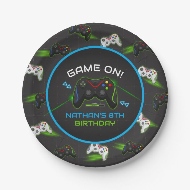 Video Game Controller Kids Birthday Paper Plate (Front)