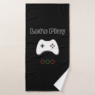 Video Game Controller, Let's Play, Red & Green Art Bath Towel