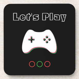 Video Game Controller, Let's Play, Red & Green Art Coaster