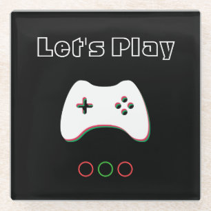 Video Game Controller, Let's Play, Red & Green Art Glass Coaster