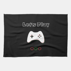 Video Game Controller, Let's Play, Red & Green Art Kitchen Towel
