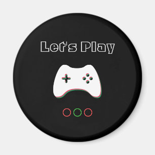 Video Game Controller, Let's Play, Red & Green Art Magnet