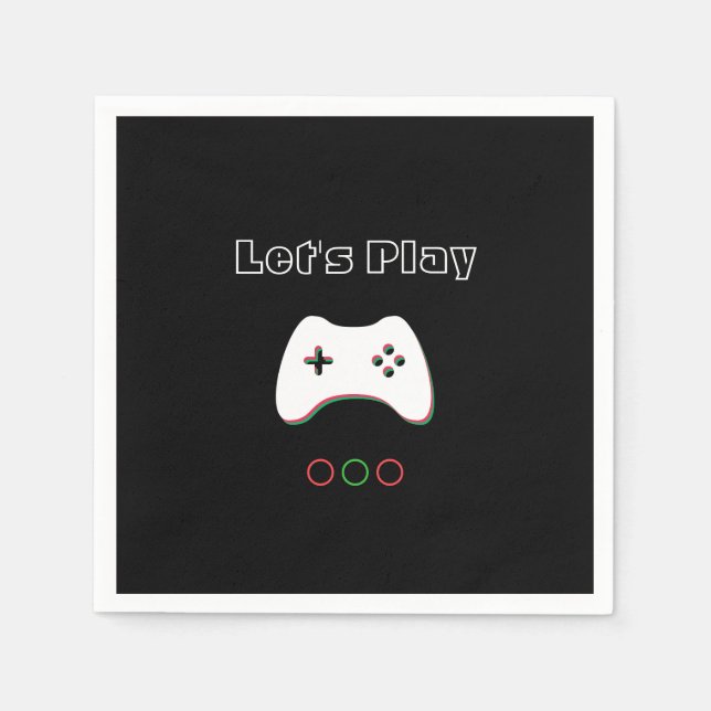 Video Game Controller, Let's Play, Red & Green Art Napkin (Front)