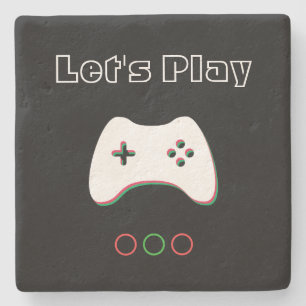 Video Game Controller, Let's Play, Red & Green Art Stone Coaster