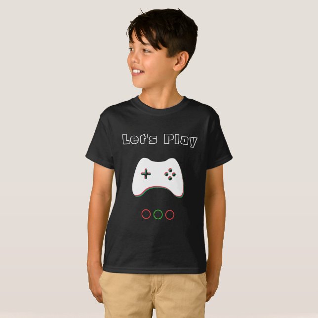 Video Game Controller, Let's Play, Red & Green Art T-Shirt (Front Full)