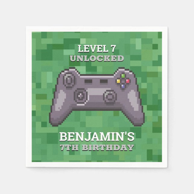 Video Game Controller Level Up Birthday Napkin (Front)