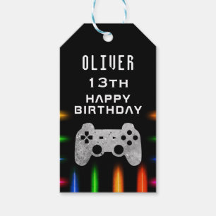 Video Game Controller Neon Gaming Birthday Gift Tags
