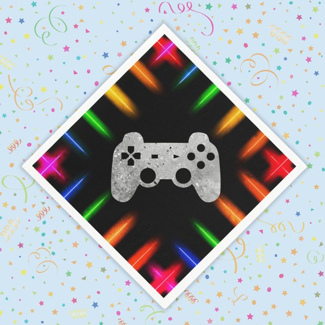 Video Game Controller Neon Gaming Birthday Party  Napkin (Creator Uploaded)