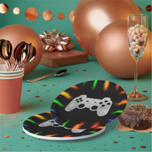 Video Game Controller Neon Gaming Birthday Party Paper Plate