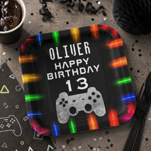 Video Game Controller Neon Gaming Birthday Party Paper Plate