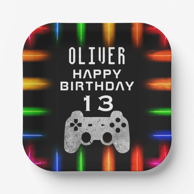 Video Game Controller Neon Gaming Birthday Party  Paper Plate (Front)