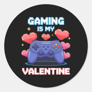 Video Game Controller Pixel Hearts For Valentine's Classic Round Sticker