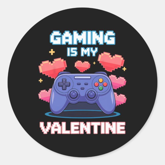 Video Game Controller Pixel Hearts For Valentine's Classic Round Sticker (Front)