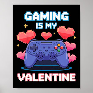 Video Game Controller Pixel Hearts For Valentine's Poster