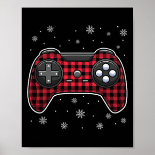 Video Game Controller Red Plaid Gamer Boys Kids Poster