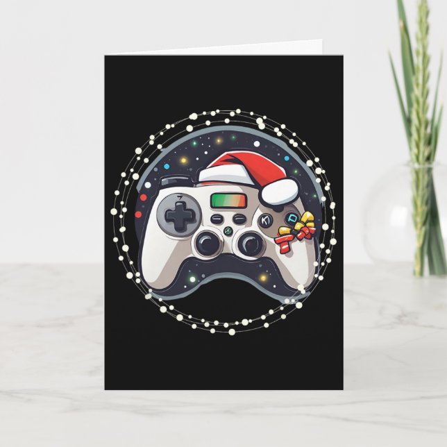 Video Game Controller Santa Hat Christmas Gaming X Card (Front)