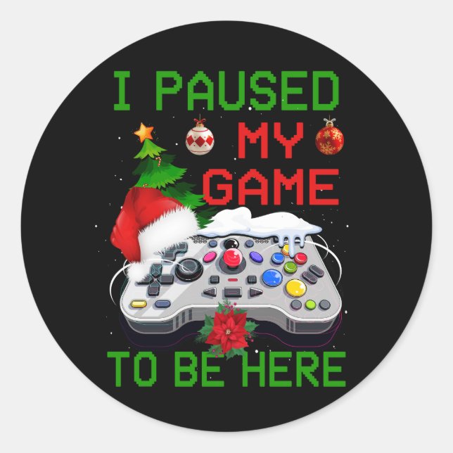 Video Game Controller Santa Hat Christmas Gaming X Classic Round Sticker (Front)
