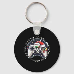 Video Game Controller Santa Hat Christmas Gaming X Keychain