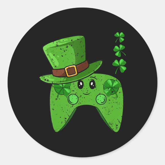 Video-Game Controller Shamrock St Patricks Day Gam Classic Round Sticker (Front)
