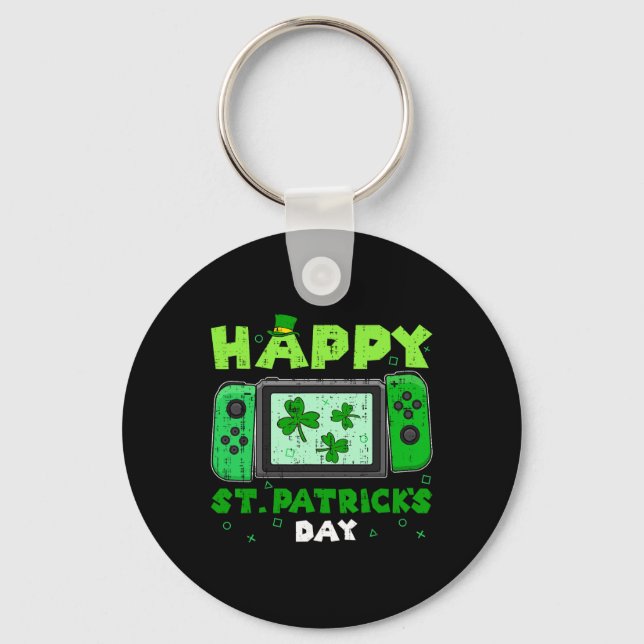 Video Game Controller Shamrock St Patricks Day Gam Keychain (Front)