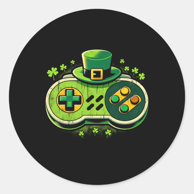 Video Game Controller St. Paddys Gamer Boys  Classic Round Sticker (Front)
