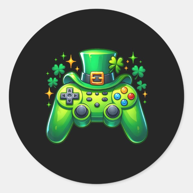 Video Game Controller St Patricks Day Gamer Irish  Classic Round Sticker (Front)