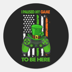 Video Game Controller St Patricks Shamrock Irish F Classic Round Sticker