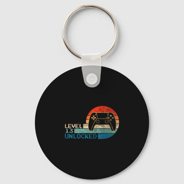 Video Game Controller Unlocked Level 13 Birthday B Keychain (Front)