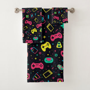 Video Game Controllers and Toys Pattern Bath Towel Set