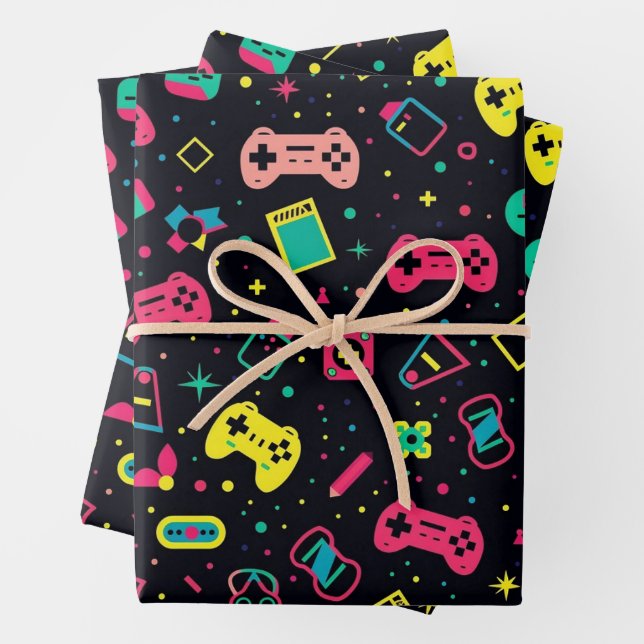 Video Game Controllers and Toys Pattern  Wrapping Paper Sheet (In situ)
