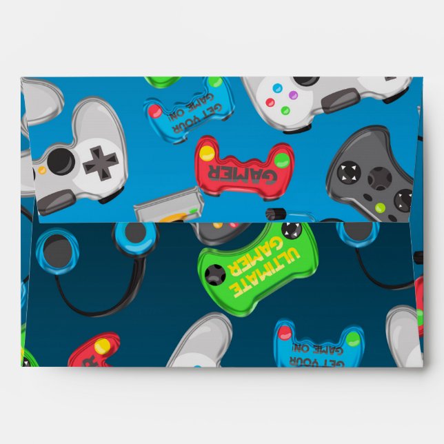 Video Game Controllers Gamer Birthday Party Envelope (Back (Top Flap))