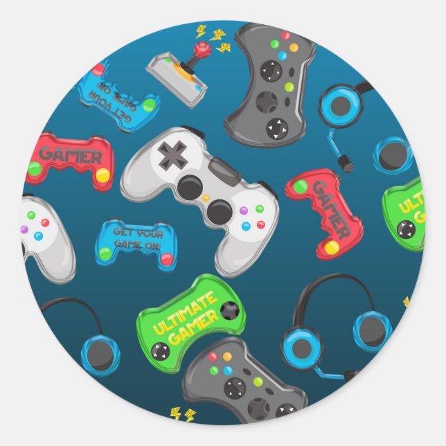 Video Game Controllers Gamer Birthday Party Favour Classic Round Sticker (Front)