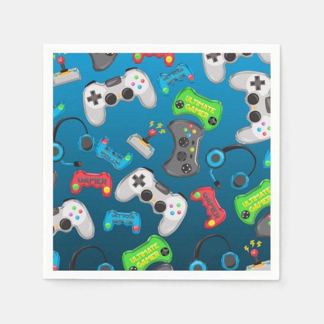 Video Game Controllers Gamer Birthday Party Napkin (Front)