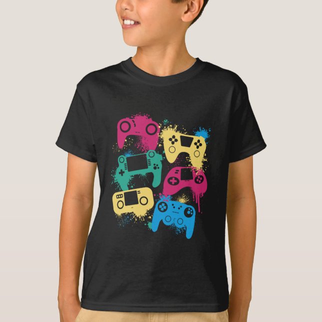 Video Game Controllers Graphic Tee For Gamer Colou (Front)