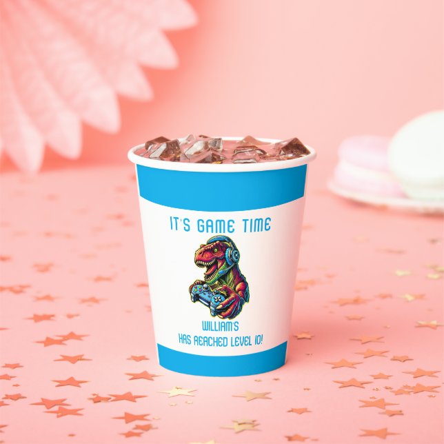 Video Game Dinosaur Gaming Birthday Party Paper Cups (Insitu)