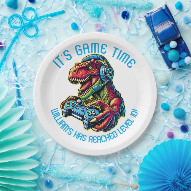 Video Game Dinosaur Gaming Birthday Party Paper Plate (Party)